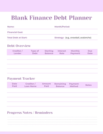 Free Blank Finance Debt Planner Template to Edit Online