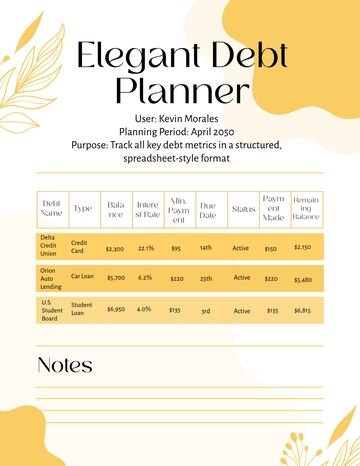 Free Elegant Debt Planner Template to Edit Online