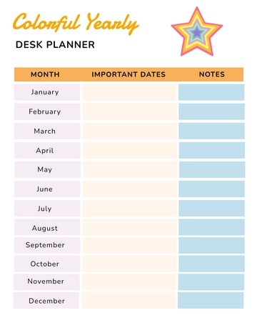 Free Colorful Yearly Desk Planner Template to Edit Online