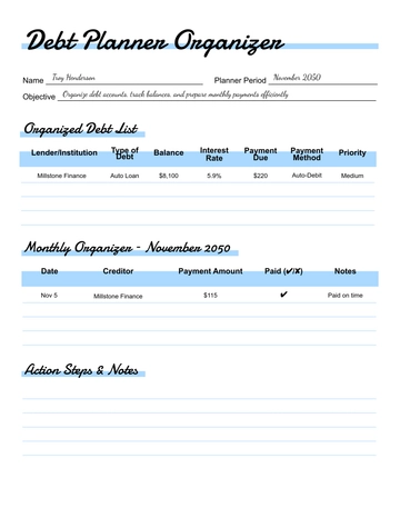 Free Debt Planner Organizer Template to Edit Online