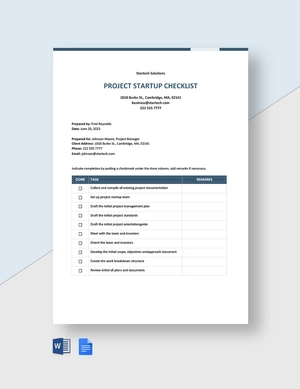 Project Startup Checklist Template