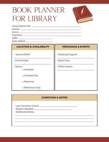 Free Book Planner for Library Template to Edit Online