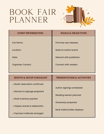 Free Book Fair Planner Template to Edit Online
