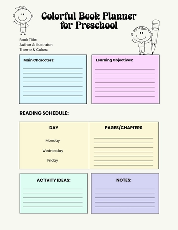 Free Colorful Book Planner for Preschool Template to Edit Online
