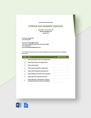 Startup Due Diligence Checklist Template