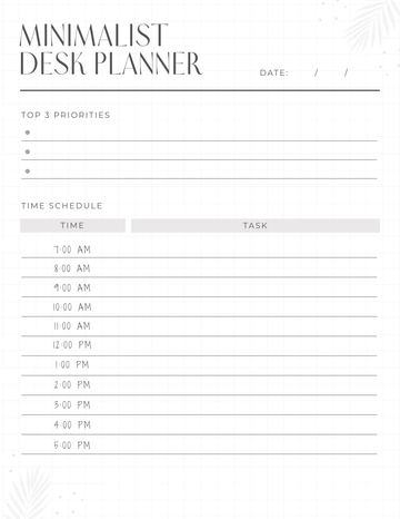 Free Minimalist Desk Planner Template to Edit Online
