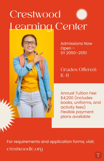 Free School Admission Poster with Tuition Fee Template to Edit Online
