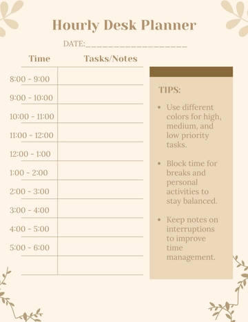Free Hourly Desk Planner Template to Edit Online