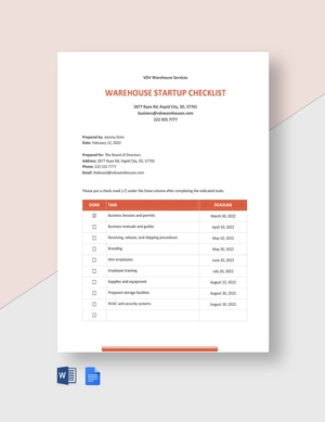 Warehouse Startup Checklist Template
