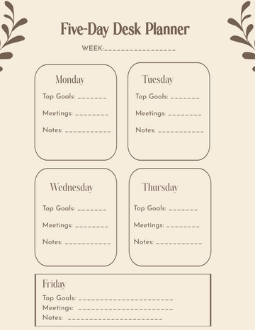 Free Five-Day Desk Planner Template to Edit Online