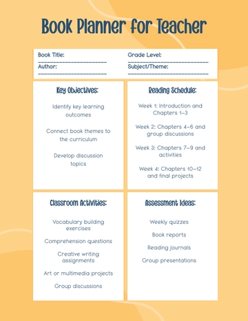Free Book Planner for Teacher Template to Edit Online
