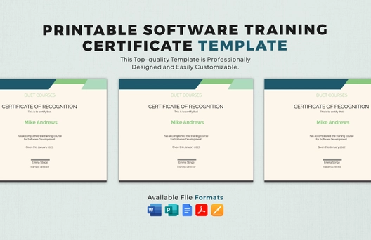 Printable Software Training Certificate Template