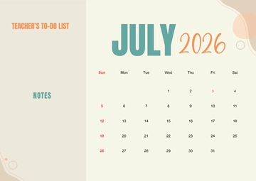 Free July 2026 Calendar for Teachers Template to Edit Online