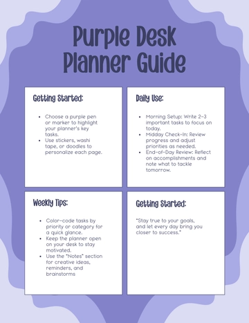 Free Purple Desk Planner Guide Template to Edit Online