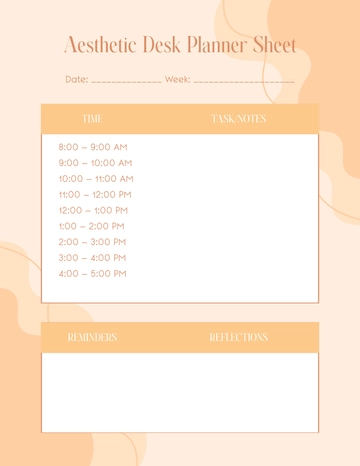 Free Aesthetic Desk Planner Sheet Template to Edit Online