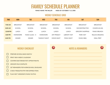 Free Family Schedule Planner Template to Edit Online