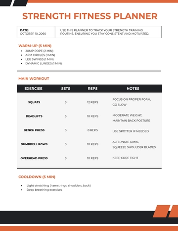 Free Strength Fitness Planner Template to Edit Online