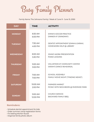 Free Busy Family Planner Template to Edit Online