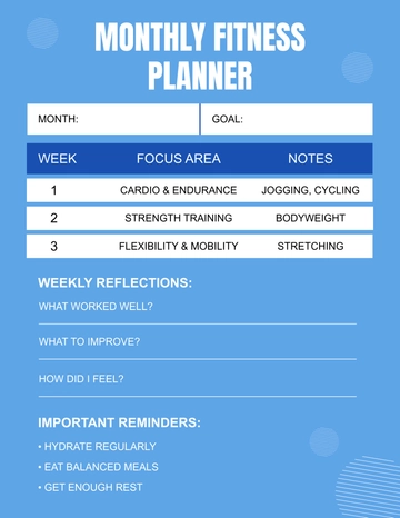 Free Monthly Fitness Planner Template to Edit Online