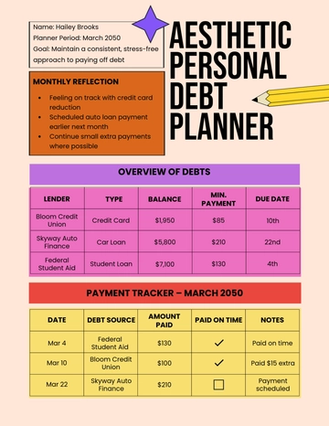 Free Aesthetic Personal Debt Planner Template to Edit Online