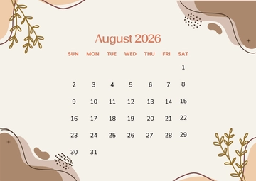 Free Beige Romantic August 2026 Calendar Template to Edit Online