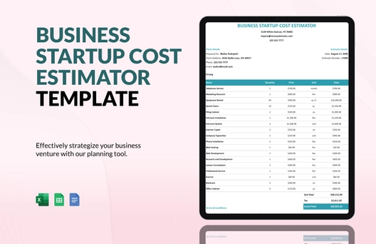 Business Startup Cost Estimator Template Business Startup Cost Estimator Template