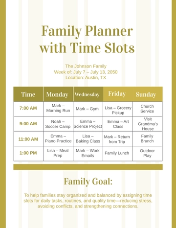 Free Family Planner with Time Slots Template to Edit Online