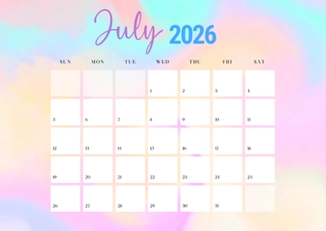 Free Pastel July 2026 Calendar Template to Edit Online
