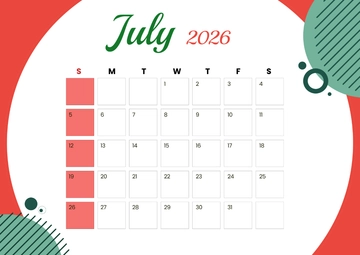 Free Round July 2026 Calendar Template to Edit Online