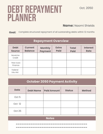 Free Debt Repayment Planner Template to Edit Online