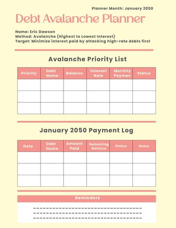 Free Debt Avalanche Planner Template to Edit Online