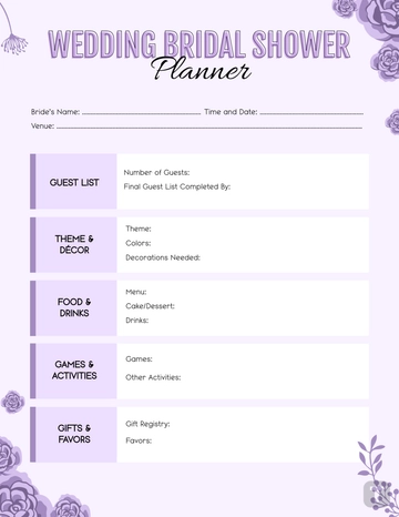 Free Wedding Bridal Shower Planner Template to Edit Online