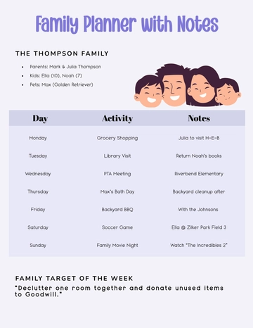 Free Family Planner with Notes Template to Edit Online