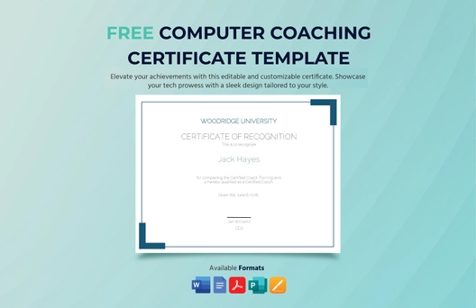 Computer Coaching Certificate Template