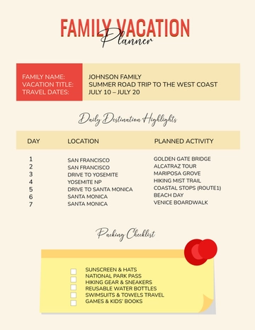 Free Family Vacation Planner Template to Edit Online