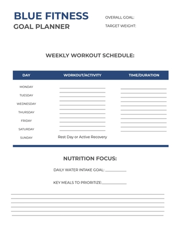 Free Blue Fitness Goal Planner Template to Edit Online