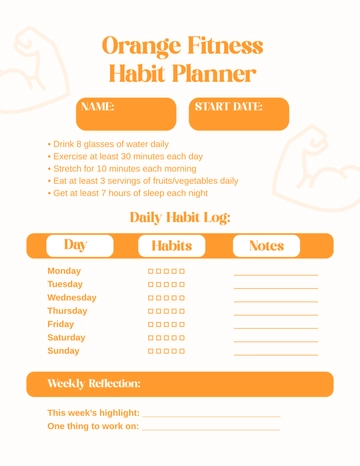 Free Orange Fitness Habit Planner Template to Edit Online