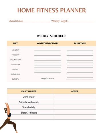 Free Home Fitness Planner Template to Edit Online