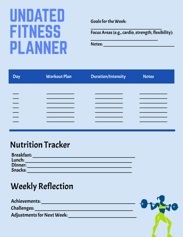 Free Undated Fitness Planner Template to Edit Online