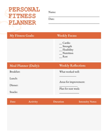 Free Personal Fitness Planner Template to Edit Online