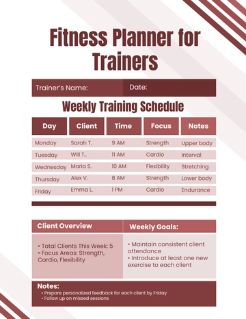 Free Fitness Planner for Trainers Template to Edit Online