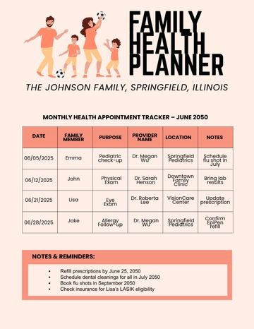 Free Family Health Planner Template to Edit Online