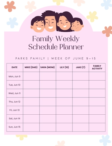 Free Colorful Family Schedule Planner  Template to Edit Online