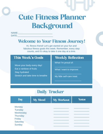 Free Cute Fitness Planner Background Template to Edit Online