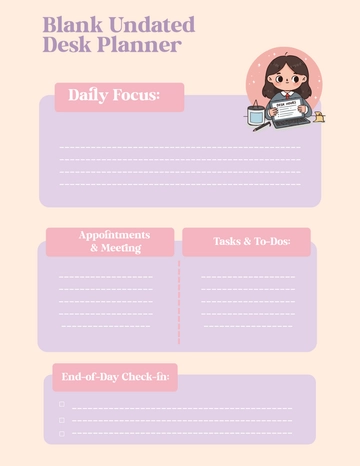 Free Blank Undated Desk Planner Template to Edit Online