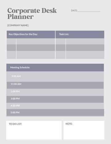 Free Corporate Desk Planner Template to Edit Online