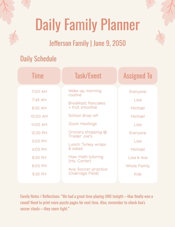 Free Daily Family Planner Template to Edit Online