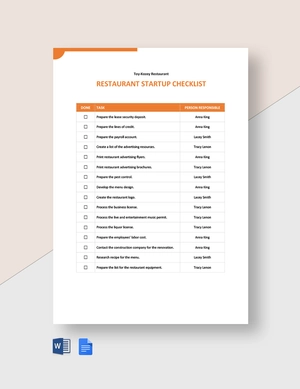 Editable Restaurant Startup Checklist Template