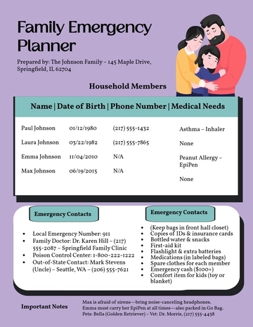 Free Family Emergency Planner Template to Edit Online