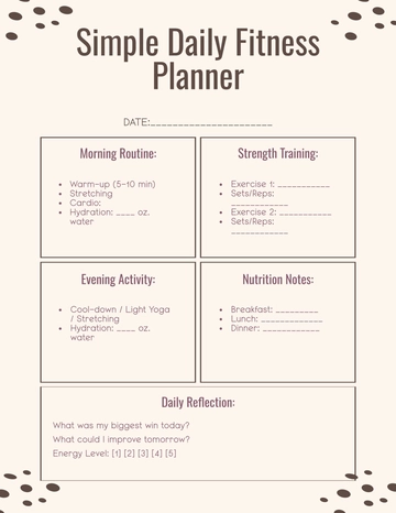 Free Simple Daily Fitness Planner Template to Edit Online